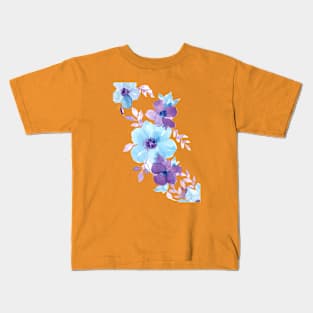 Watercolor Blue and Purple Flowers Blooming Kids T-Shirt